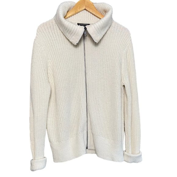 BANANA Republic Ivory Knit Zip Up Cardigan Sweater Size Large - Picture 8 of 10